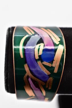 Chile Vintage Copper Enamel Cuff Bracelet Bangle Abstract Modernist Signed Bin2
